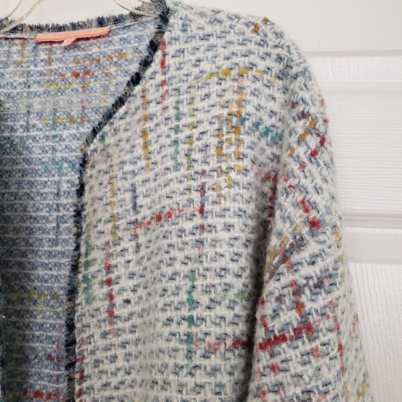 Vilagallo 40 Tweed Blazer Wool Blend Pockets Open Jacket Womens Size Large - Picture 2 of 13